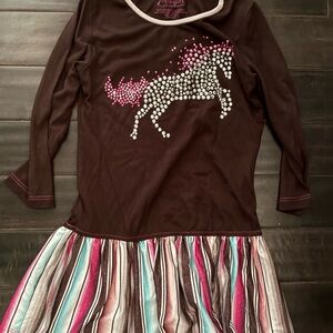 Cowgirl Hardware Rhinestone Horse Brown & Pink Girls Dress